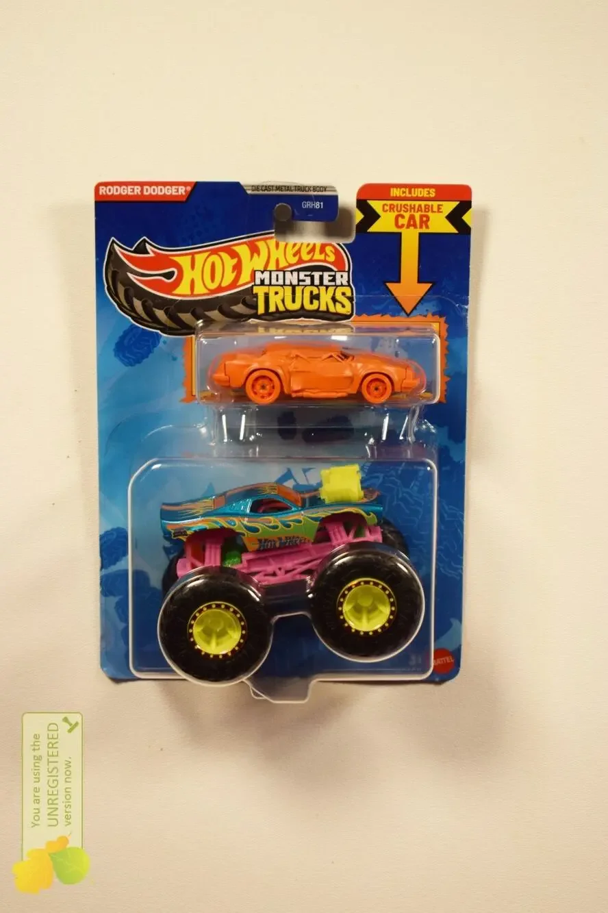 Hot Wheels Monster Truck Rodger Dodger and Crushed Coupe Speed Bump 1/64 Scale